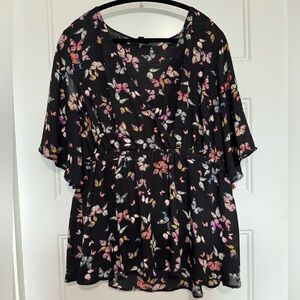 Torrid Black Peplum Blouse with Colorful Butterfly Print